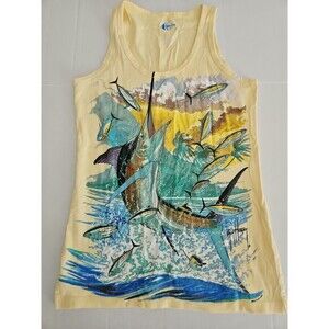 Guy Harvey Bluewater Swordfish Tuna Mahi Striper Yellow Graphic Tank XS